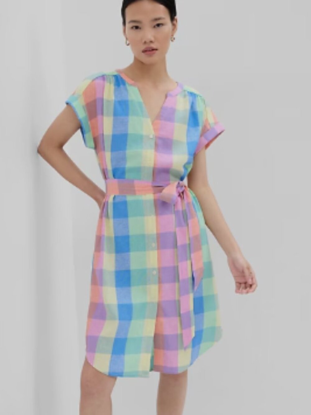 NWT Gap Linen Plaid Midi Shirtdress (SP) - Picture 2 of 6